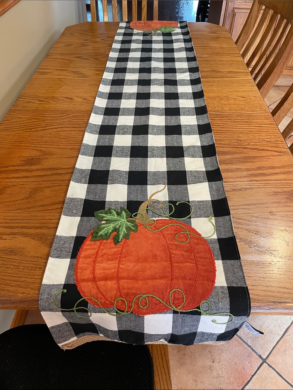 Black & White Buffalo Check Pumpkin Table Runner - Orange